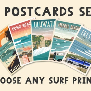 Lot de cartes postales de surf, lot de 5 cartes postales, cartes postales de surf