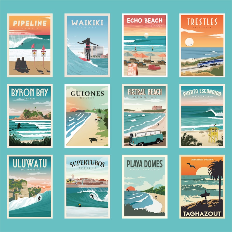 Surf Poster Sets, Set of prints, Set of 3 prints, Surf Prints, Surf Artwork
