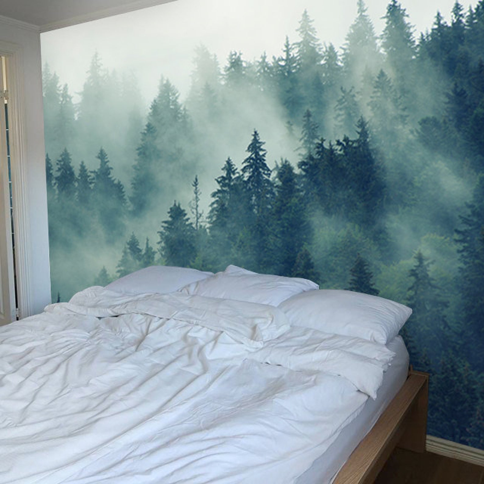 Misty Forest Scene Mural Mountain Forests Mural Forest Haze Etsy