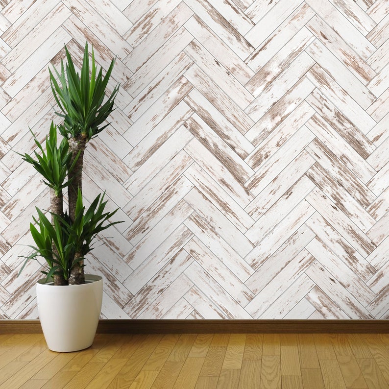 Herringbone Wood Removable Wallpaperpeel and Stick Etsy