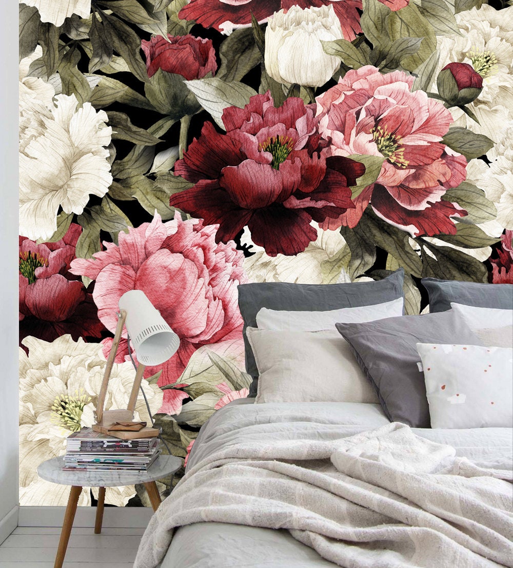Vivid Peony Removable WallpaperPeel and Stick WallpaperWall Etsy