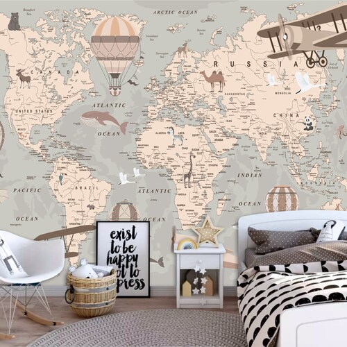 World Travel Map Wall Mural Children Map Wallpaper Nursery - Etsy World Travel Map Wall Mural Children Map Wallpaper Nursery - Etsy