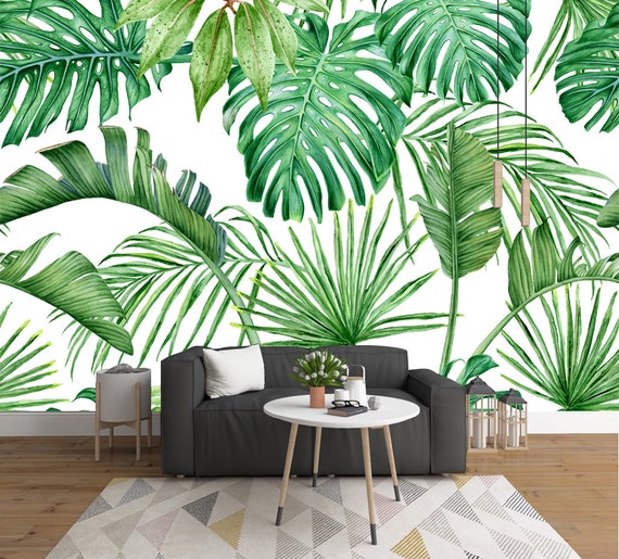 Tropical Palm Leaves Wallpaper Tropical Leaves Monstera Palms | Etsy