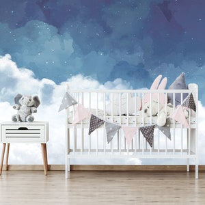 Cloudy Night Sky Wallpaper,fantastic starry sky wallpaper removable clouds wall mural bedroom nursery kids wall paper self-adhesive fabric