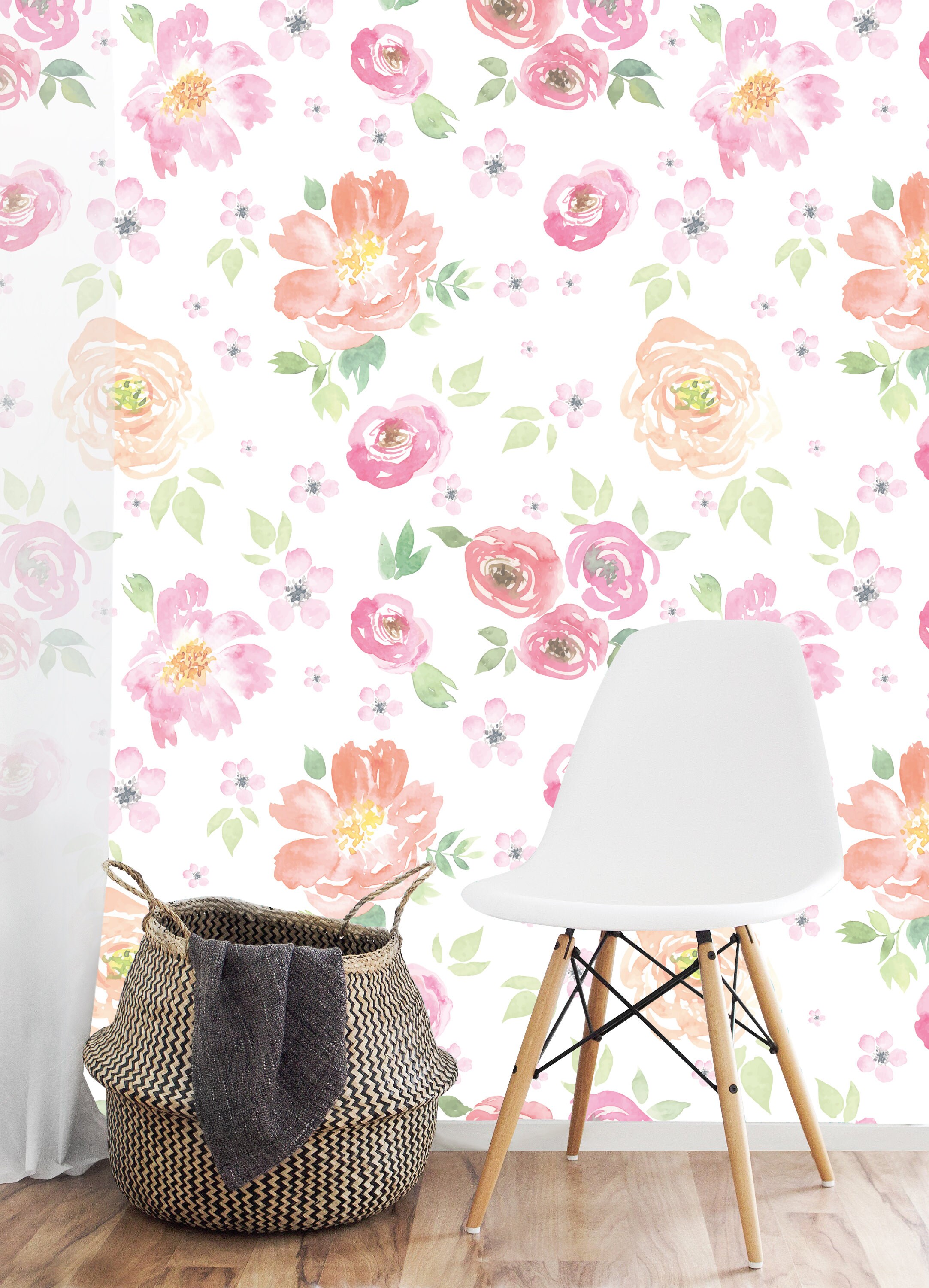 Watercolor Floral Floral Wallpaper Mural Removable Etsy