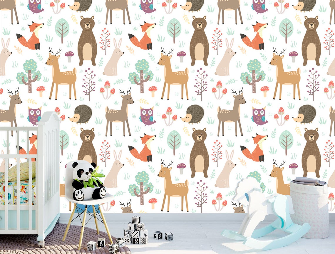 Forest Animals Removable Wallpaperkids Room Etsy
