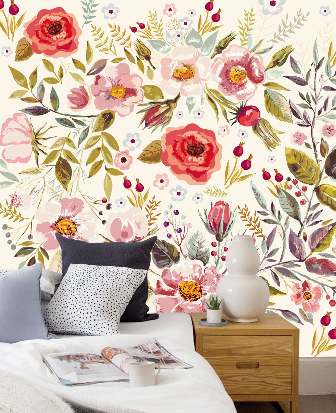 Romantic Flowers Wallpaper Vintage and Flowers Peel & Stick