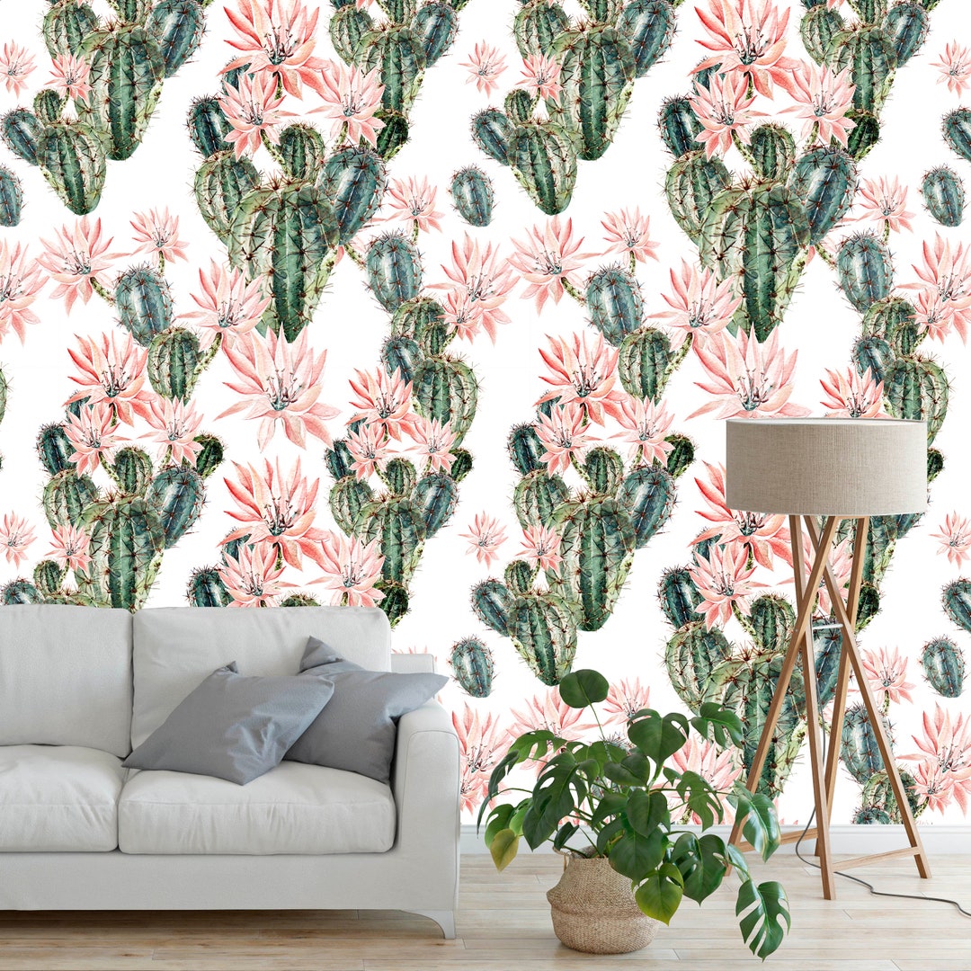 Pink Opuntia Wallpaper Removable Wallpaperopuntia Cactus - Etsy