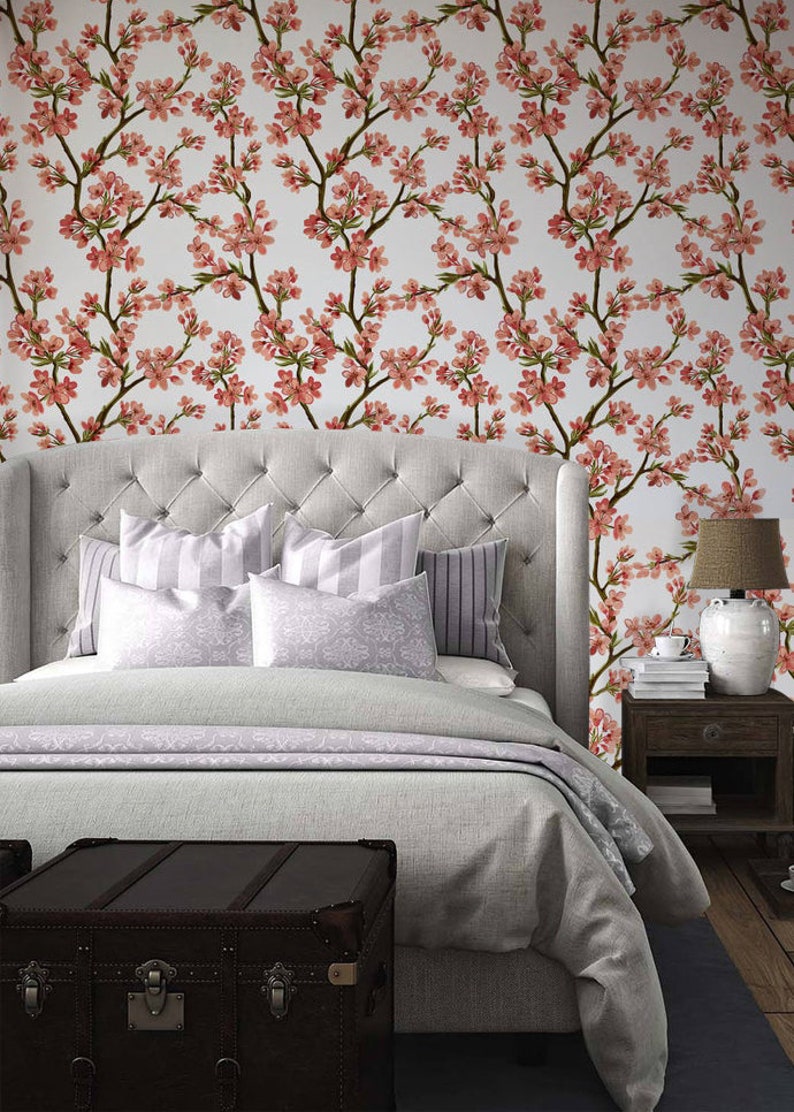 Cherry Blossom Removable Wallpaper Nursery Wallpaper Self Etsy