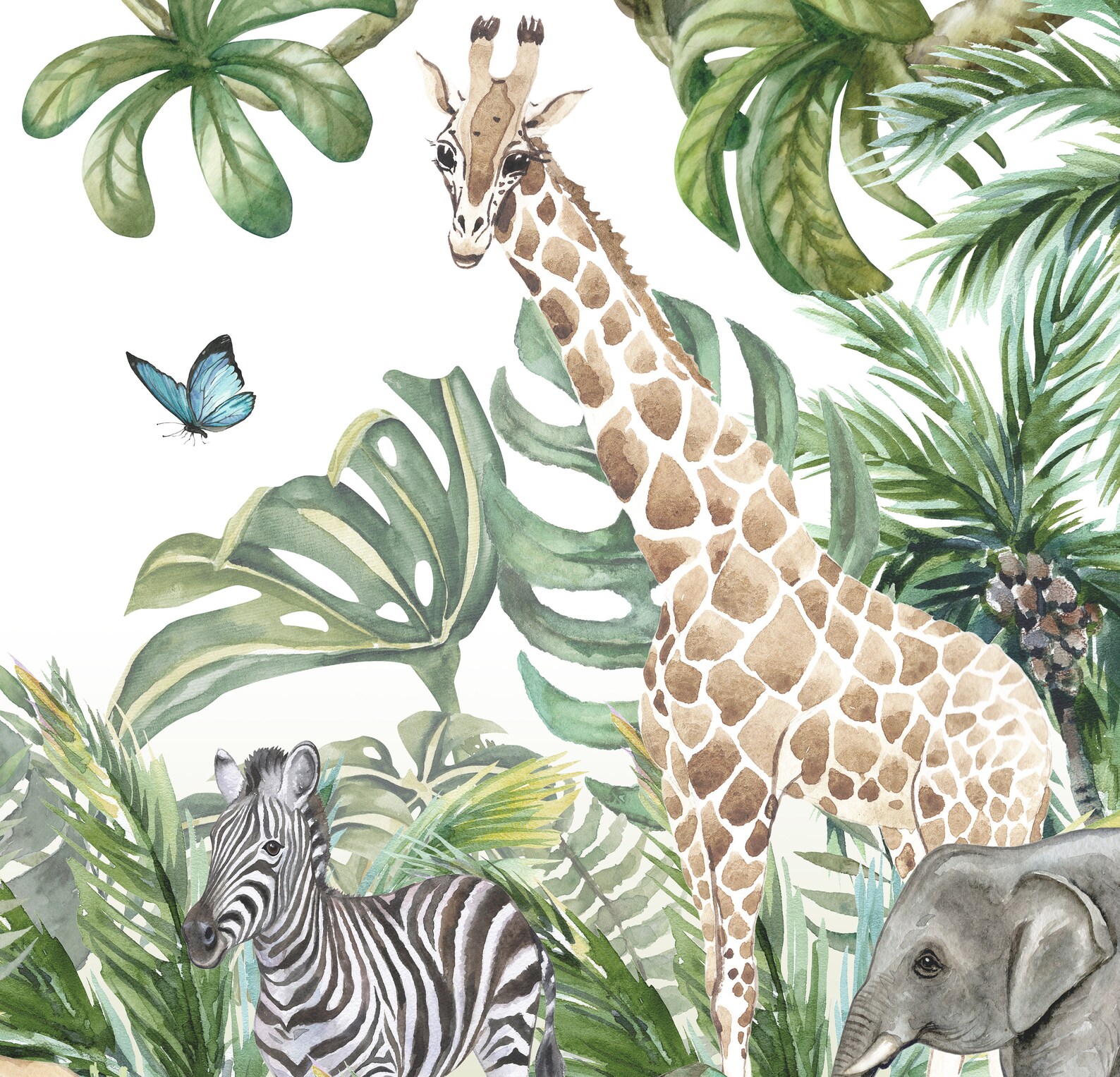 Watercolor Jungle and Animals Removable Wallpaper Etsy