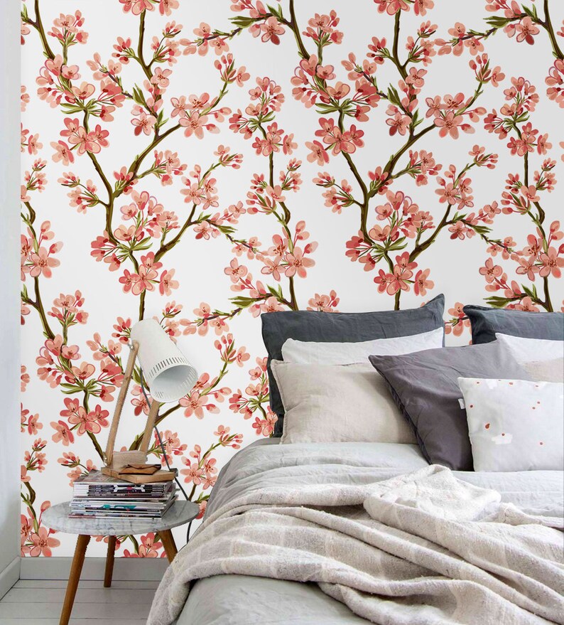 Cherry Blossom Removable Wallpaper Nursery Wallpaper Self Etsy