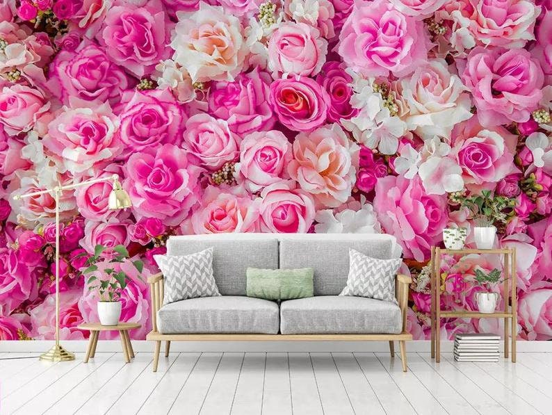 Soft Pink Color Roses Flower Wallpaper Bedroom Wall Mural Etsy