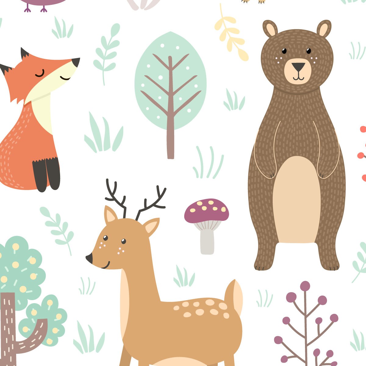 Forest Animals Removable Wallpaperkids Room Etsy