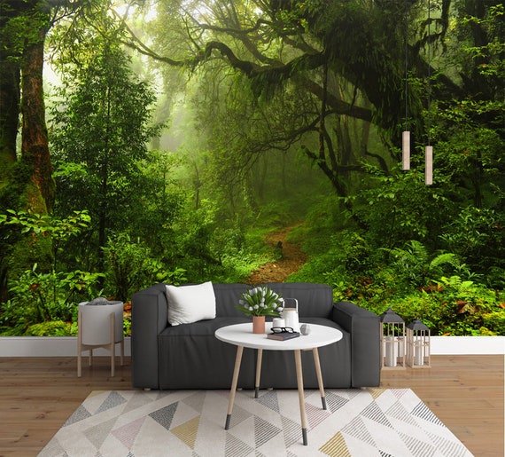  Green Forest Wallpaper Living Room Large Nature
