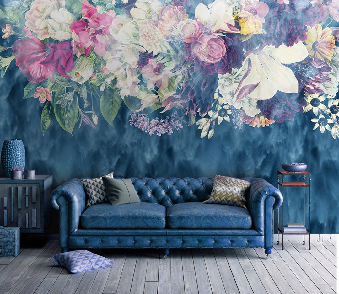 Floral Wallpaper Vintage Abstract Rose Flower Wallpaper Etsy