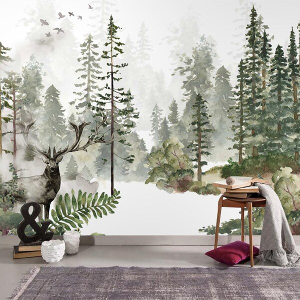 Woodland Wallpaper Peel and Stick Etsy