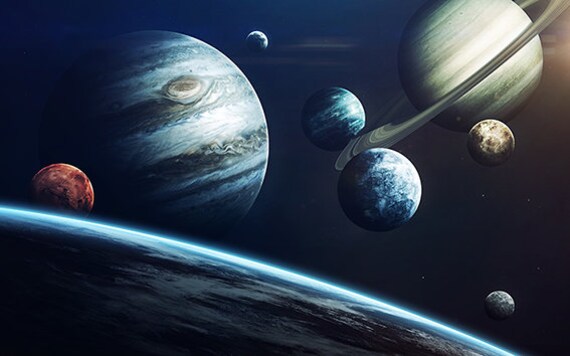 Planet Solar System Wallpaper Wall Mural Galaxy Galaxy Wall Decal Wall Mural Kids Wallpaper Baby Bedroom Wall Mural View Of The Earth
