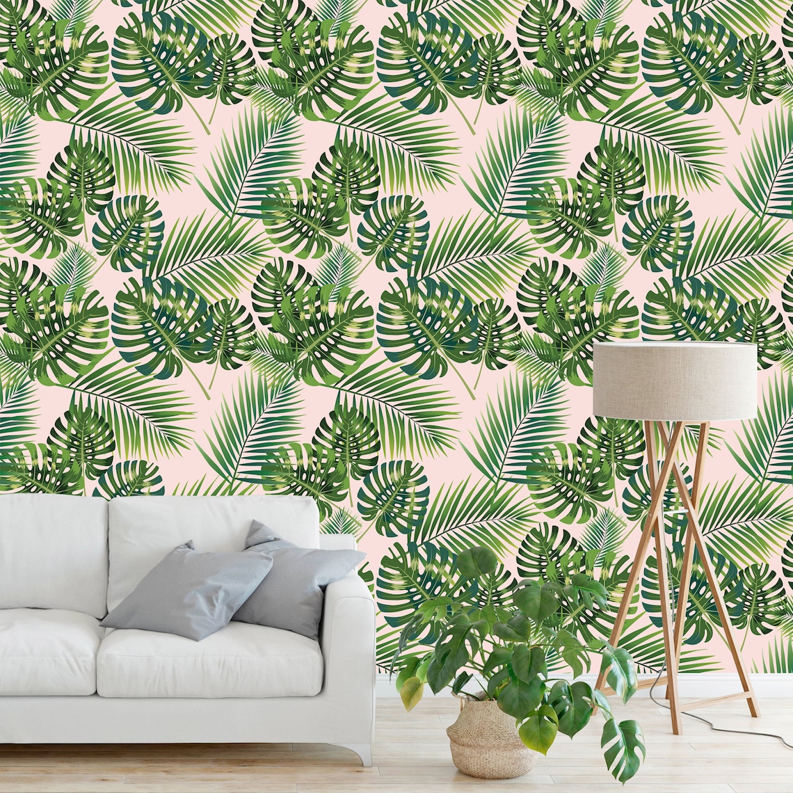 Tropical Palm Leaf Removable Wallpaper Peel and Stick Etsy
