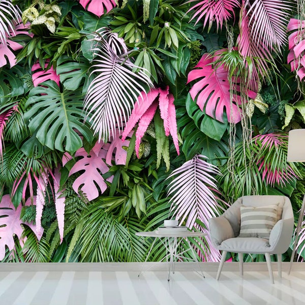 Tropical Wallpaper Pink Etsy