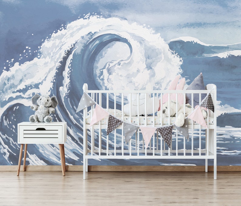 Ocean Wave Removable Wallpaper Mural Peel & Stick Watercolor Etsy