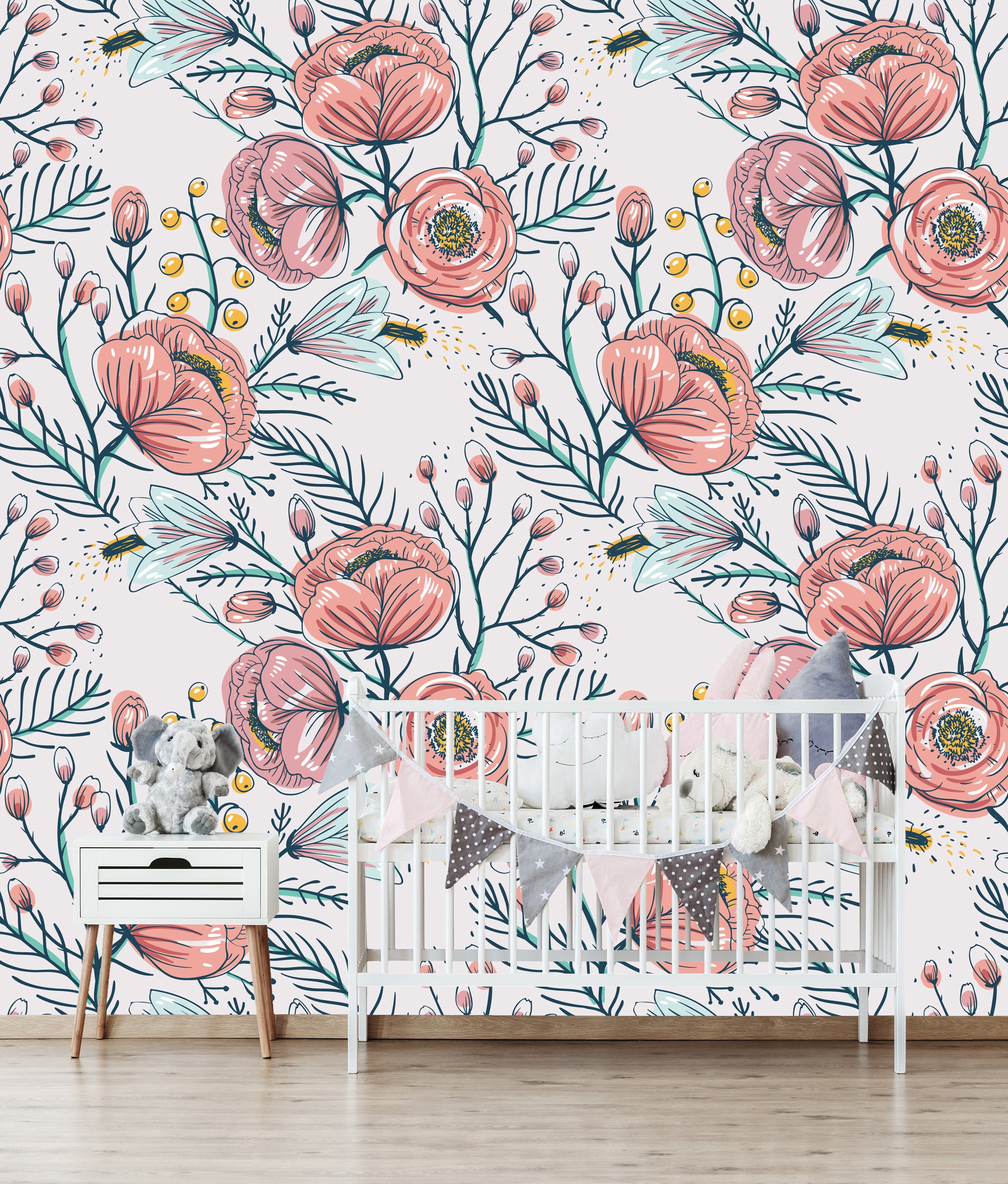 Poppy Flowers Removable Wallpaper Floral Wallpaper Anemone - Etsy