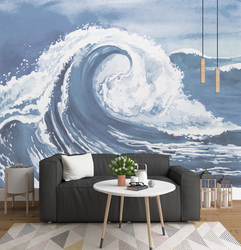 Ocean Wave Removable Wallpaper Mural peel & Stick Watercolor | Etsy