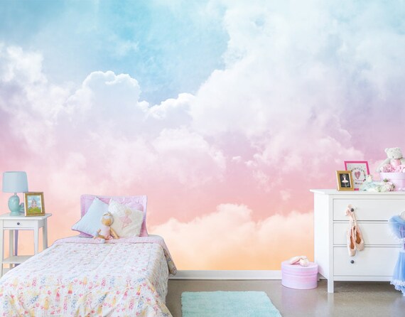 Pastel Color Clouds Wallpapers Skyline Nature Large Wall - Etsy