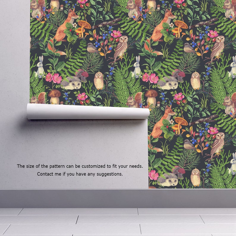 Forest Animals Removable Wallpaperself Adhesive Peel & Stick Etsy