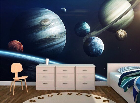 Planet Solar System Wallpaper Wall Mural Galaxy Galaxy Wall Decal Wall Mural Kids Wallpaper Baby Bedroom Wall Mural View Of The Earth