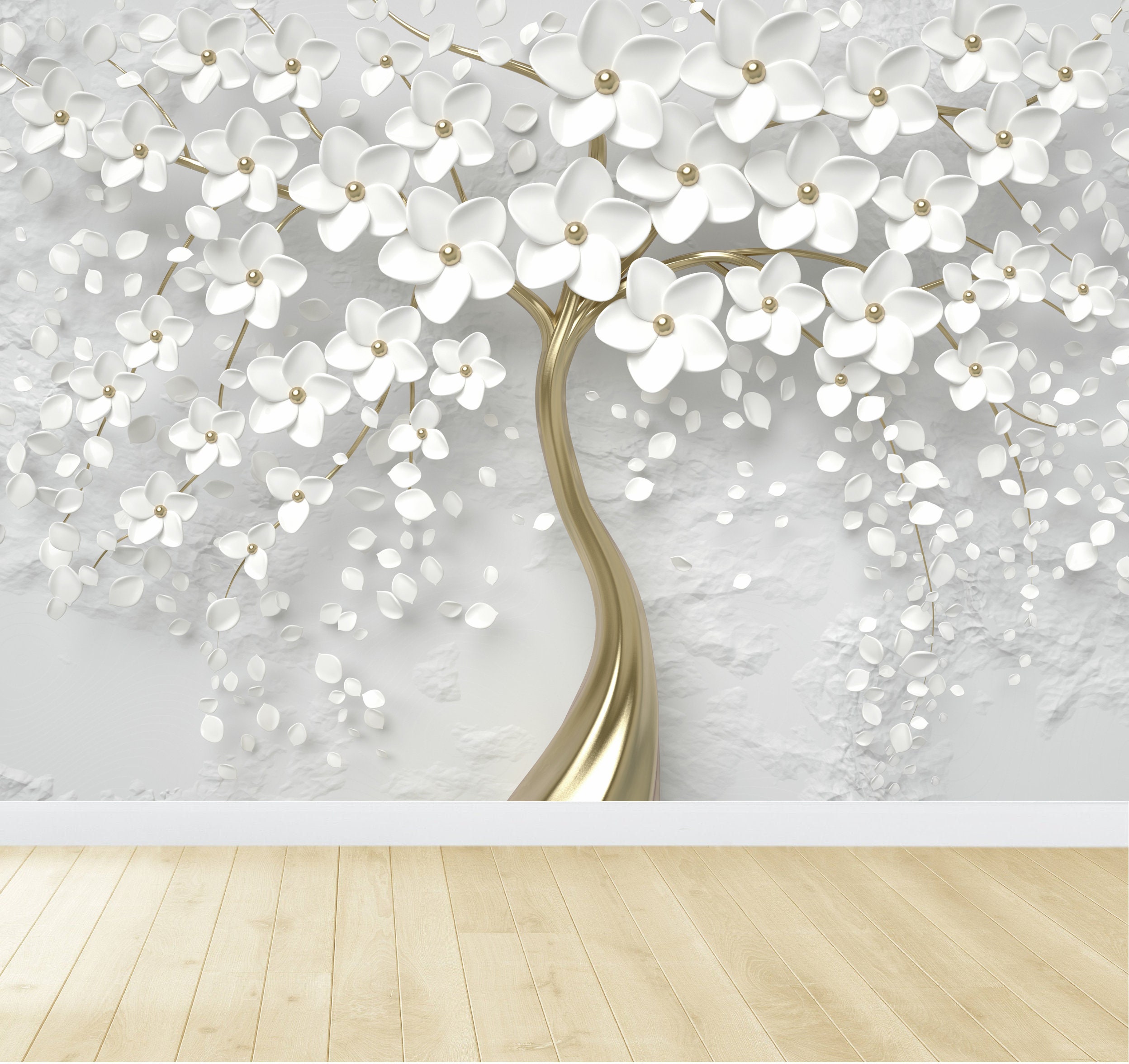 3D Wallpaper Baum Blume abnehmbare Tapete Weiß 3D Floral