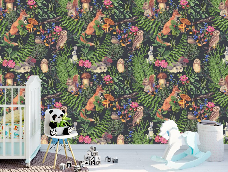 Forest Animals Removable Wallpaperself Adhesive Peel & Stick Etsy