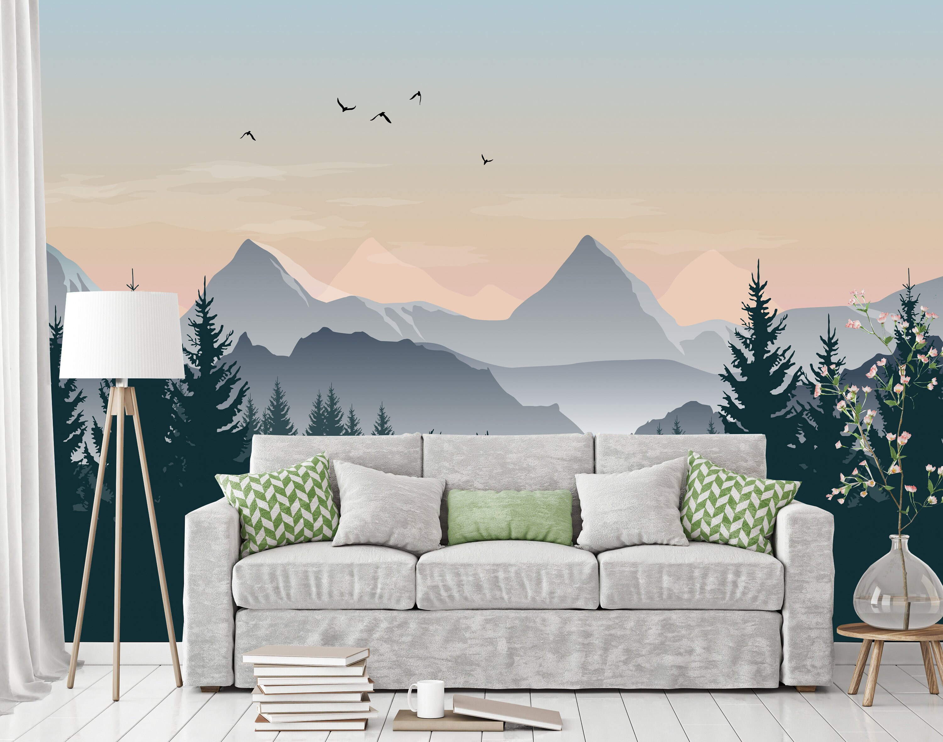 Mountains with Deer Peel & Stick Wallpaper Nursery Wallpaper | Etsy