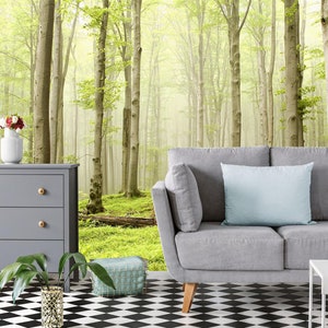 Misty Spring Forest Mural, Large Forests Wall Mural , Nature Forest