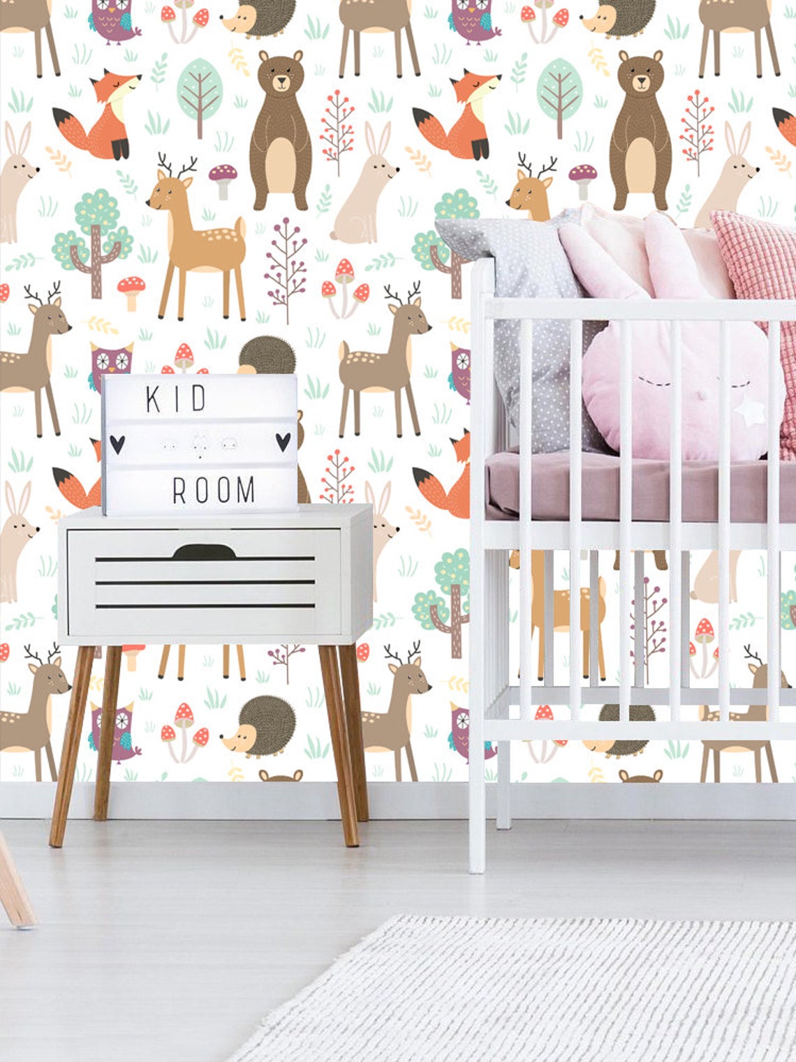 Forest Animals Removable Wallpaperkids Room Etsy