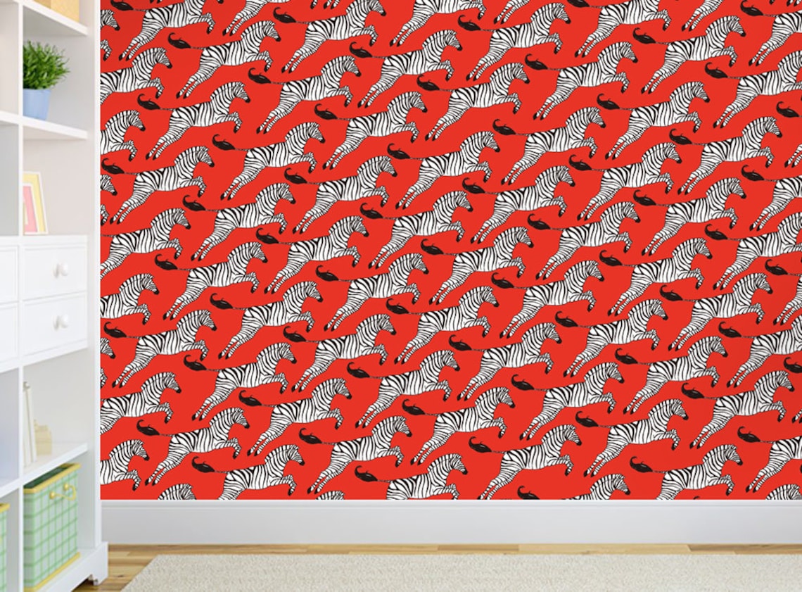 Red Zebra Wallpaper Removable Wallpaper Self Adhesive Zebra - Etsy