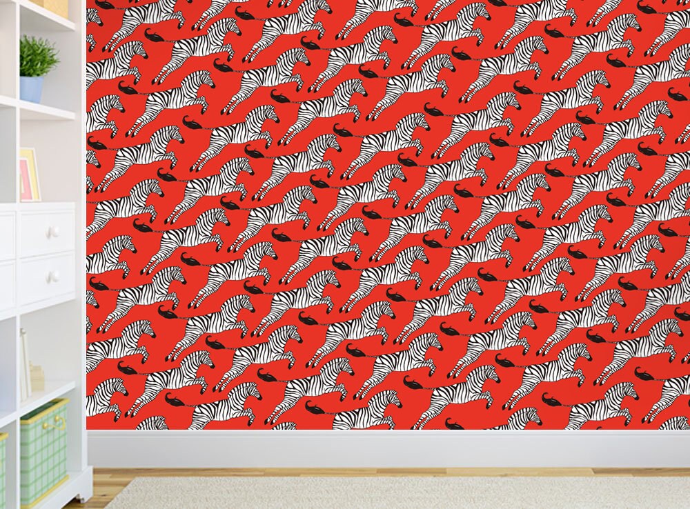Red Zebra Wallpaper Removable Wallpaper Self Adhesive Zebra Etsy