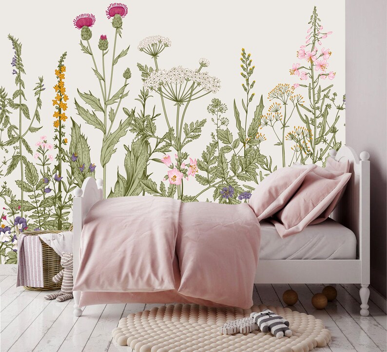 Wildflower Wall mural Removable Wallpaper self adhesive Etsy