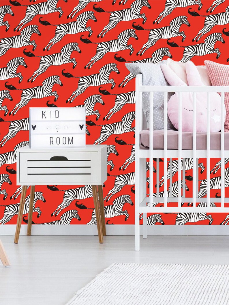 Red Zebra Wallpaper Removable Wallpaper Self Adhesive Zebra Etsy