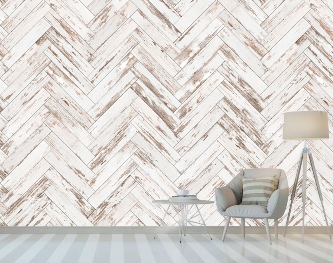 Herringbone Wood Removable Wallpaperpeel and Stick Etsy