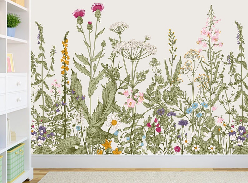 Wildflower Wall Mural Removable Wallpaper Self Adhesive Etsy Canada