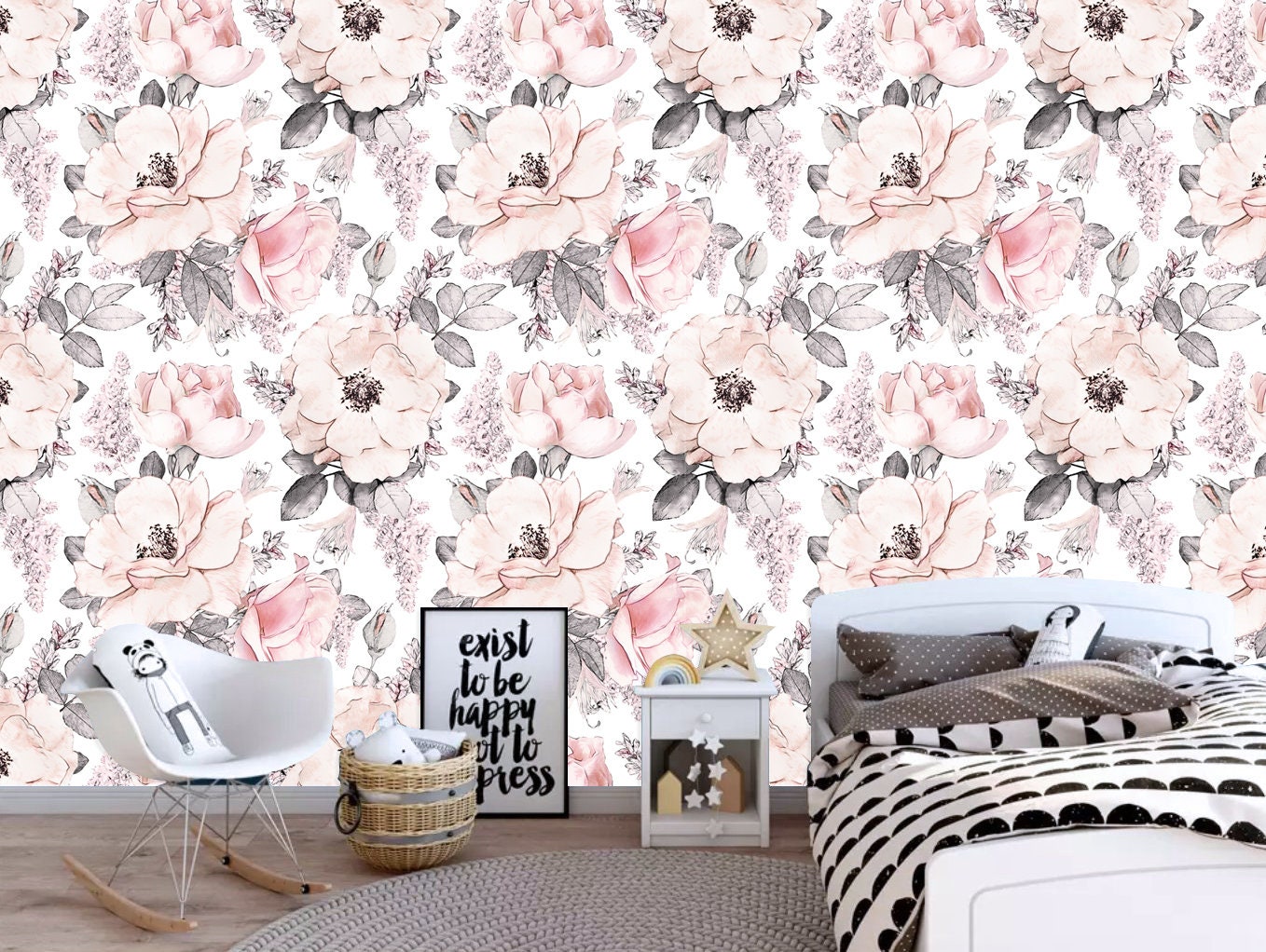 Removable Wallpaper Floral Wallpaper Watercolor Pink - Etsy