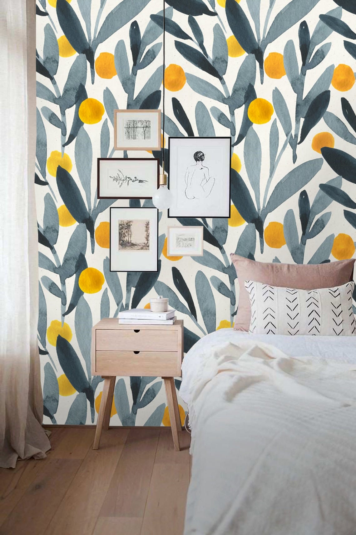 Watercolor floral Removable Wallpaper Geometric wall mural | Etsy