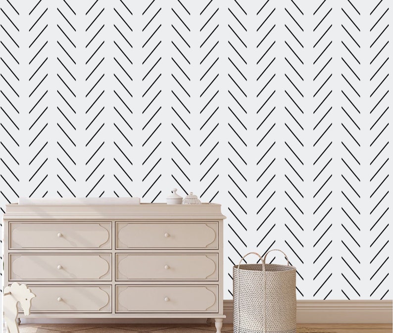 Black and White Herringbone Removable fabric wallpaperSelf | Etsy