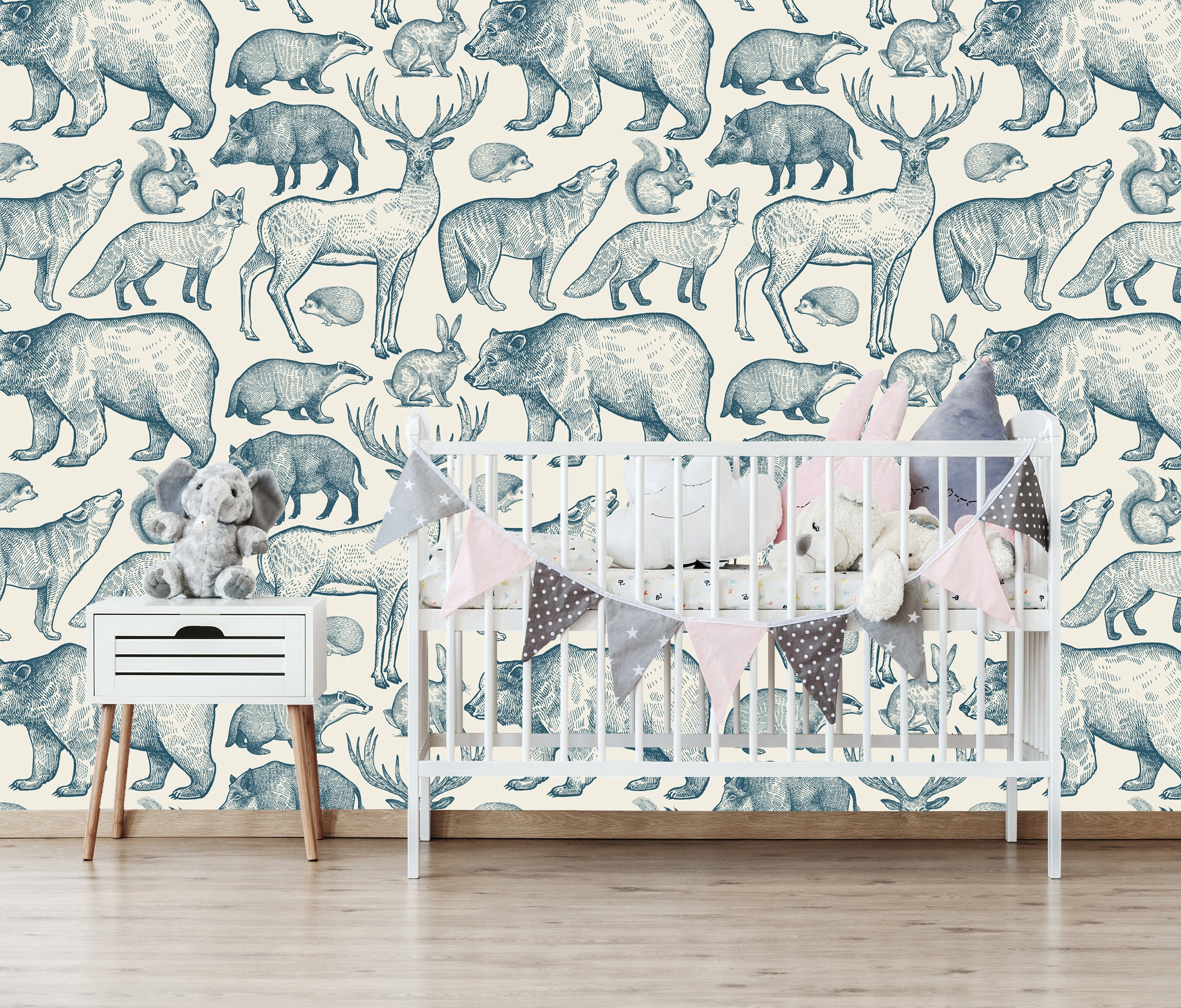 Forest Animals Removable Wallpaperself Adhesive Peel & Stick Etsy