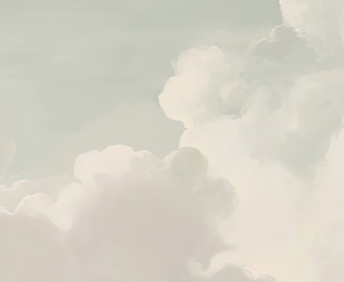 Handpainted Soft Clouds Wallpapers Mint Sky Wall Muralwall Etsy
