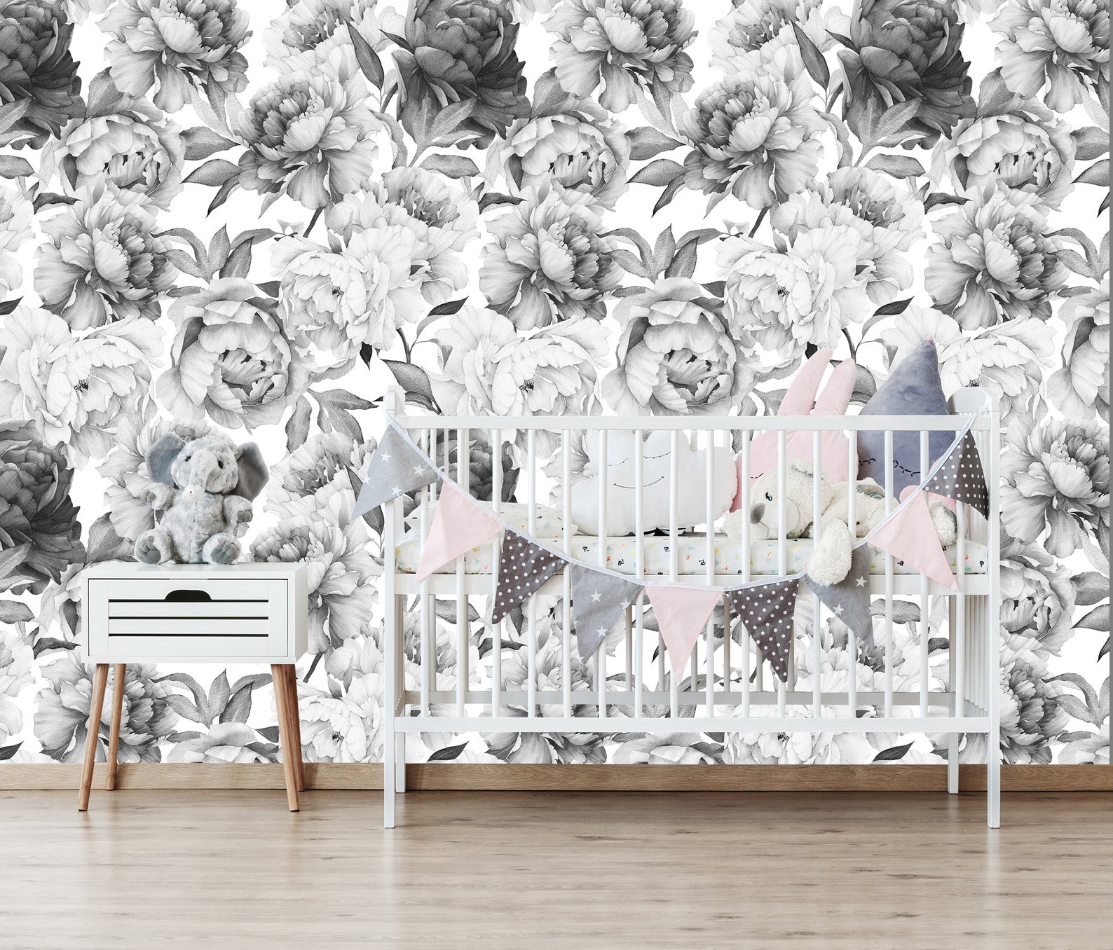 Floral Blooms Wallpaper Removable Wallpaper Nursery Wall Etsy