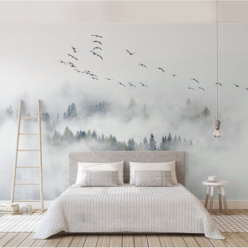 Foggy Mountain Removable Wall Fabric Wallpaper Peel and Stick | Etsy