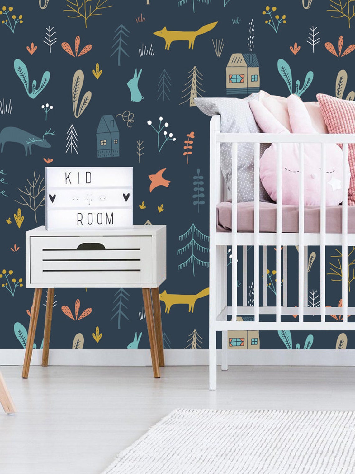 Removable Wallpaper Forest Nursery Wallpaper Peel and Stick Etsy