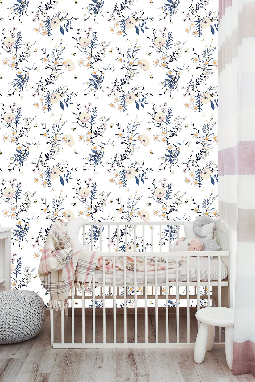 Removable Wallpaper, Floral Wallpaper, Floral Pattern Wallpaper,nursery ...