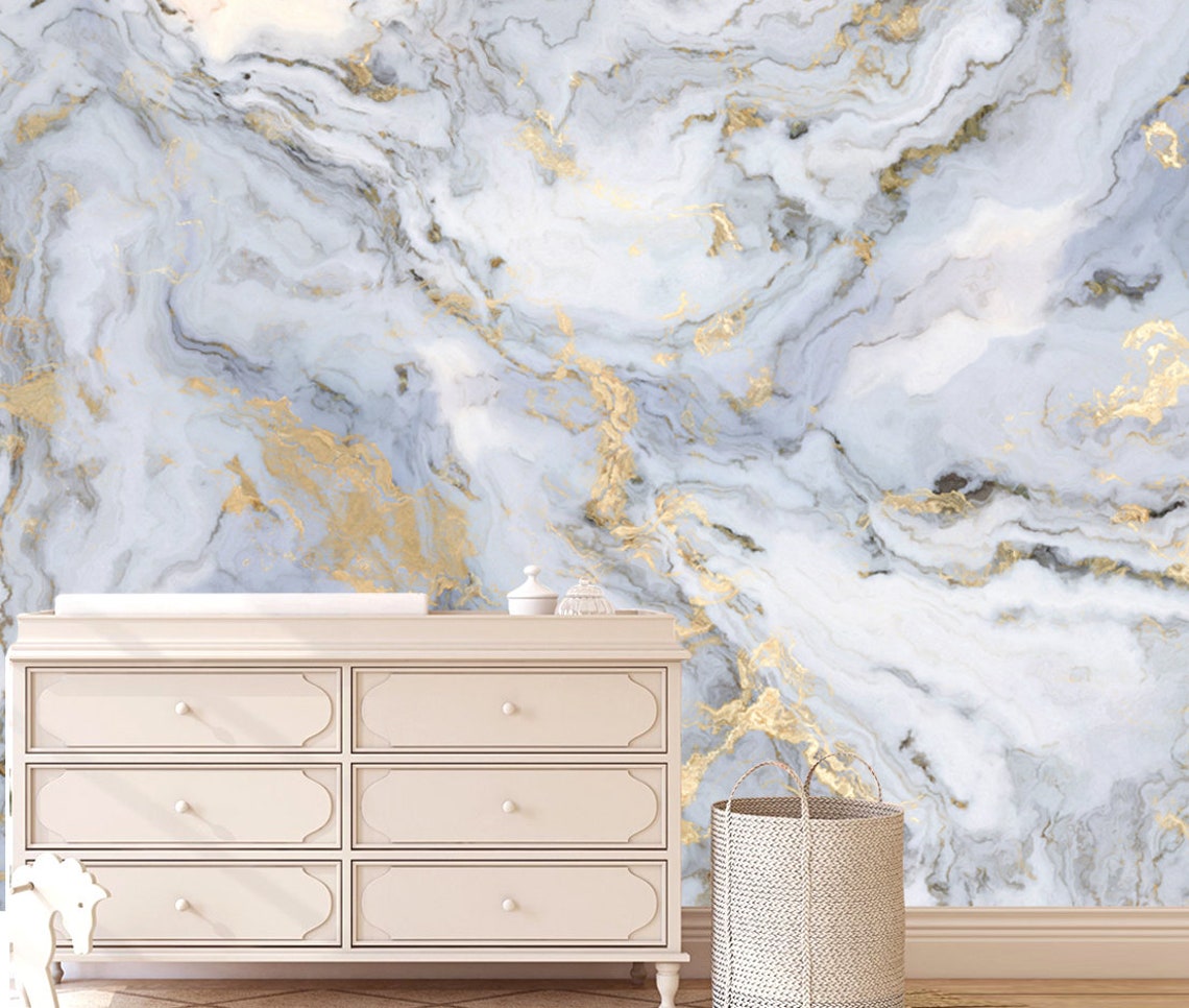 Marble Mural Wallpaper White marble Peel and Stick Wall Etsy